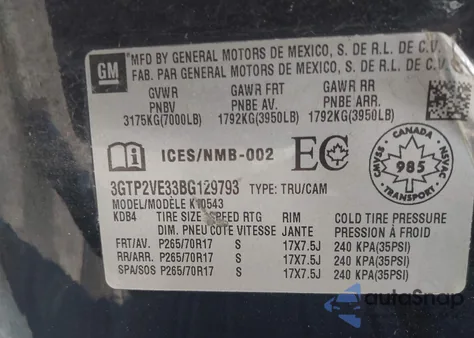 2011 GMC Sierra 1500 Sle from USA, damaged, VIN 3GTP2VE33BG129793